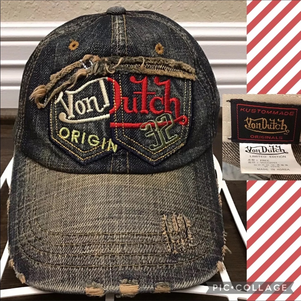Von Dutch Kustomade Originals Limited Edition Distressed Trucker Hat Strap Back